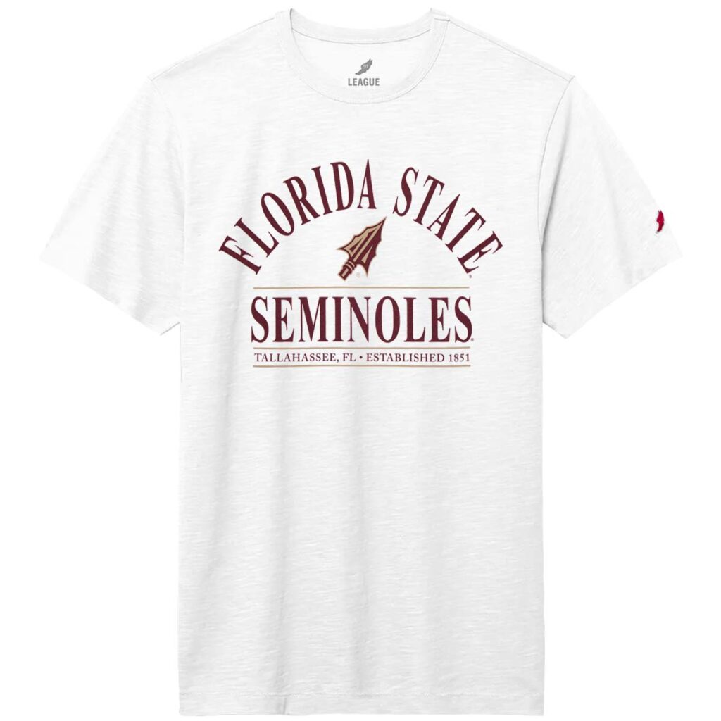 League Men's Florida State Seminoles Arrowhead Design Short Sleeve Slub T-shirt - White