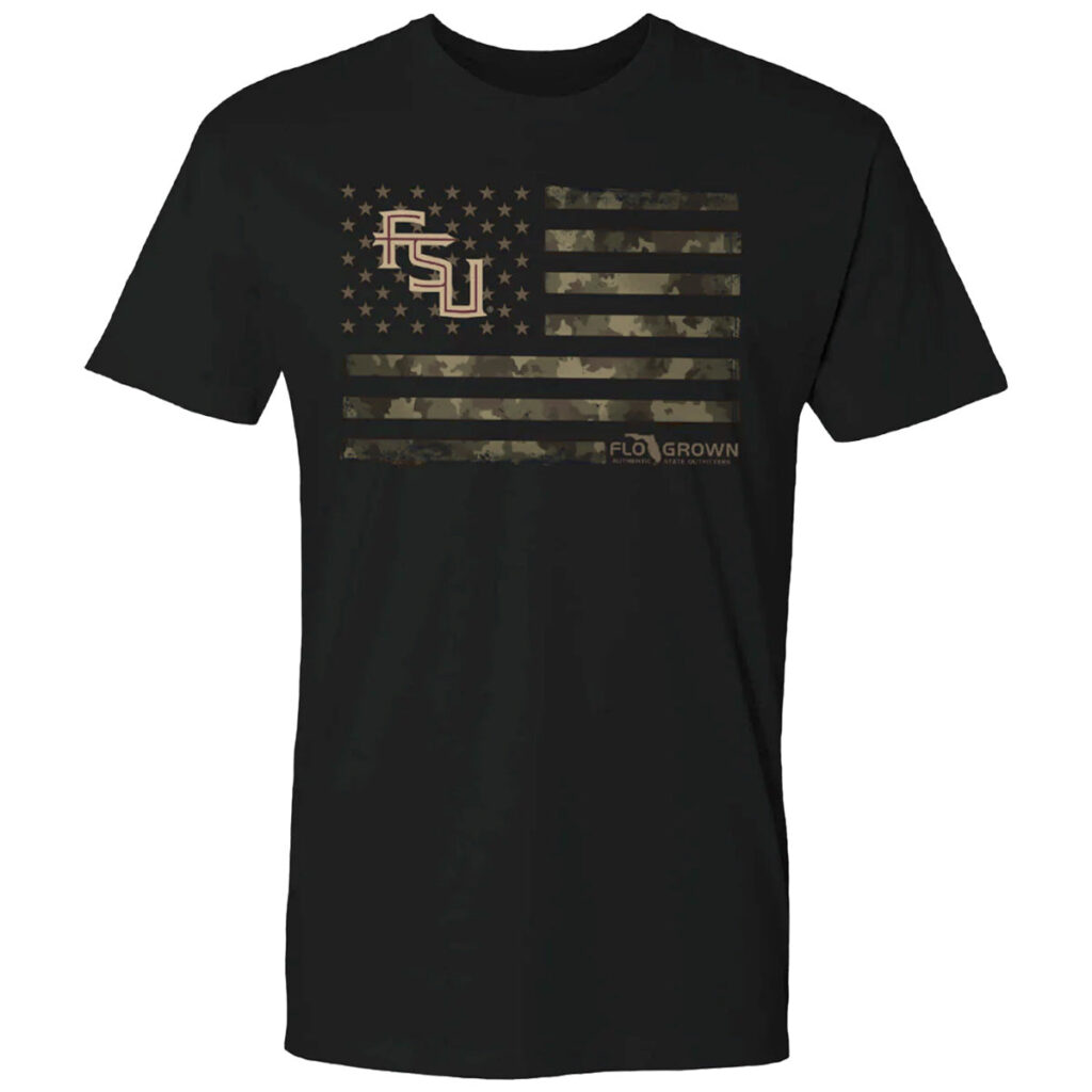 Flogrown Men's Stacked FSU Camo Flag Design Short Sleeve T-shirt - Black