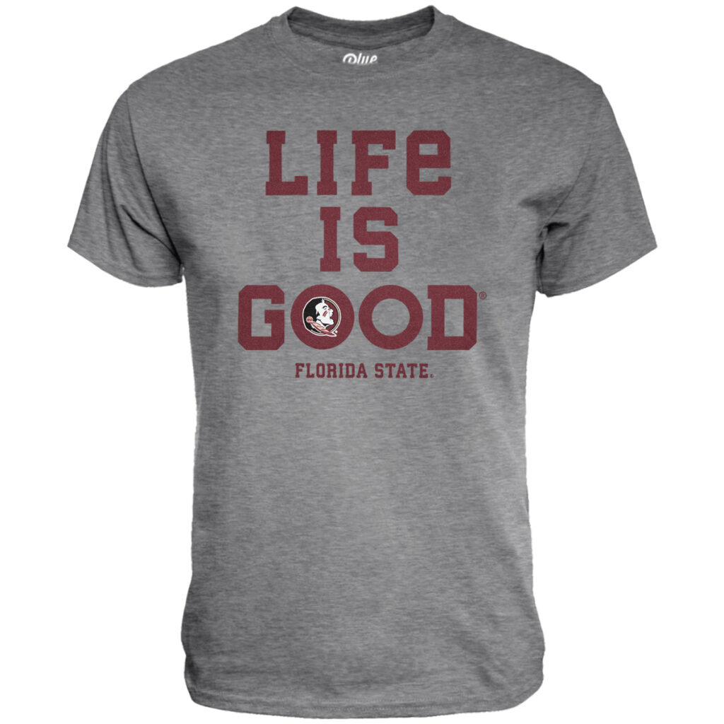 Blue 84 Men's Life is Good/Florida State Seminole Logo Design Short Sleeve T-shirt - Heather Grey