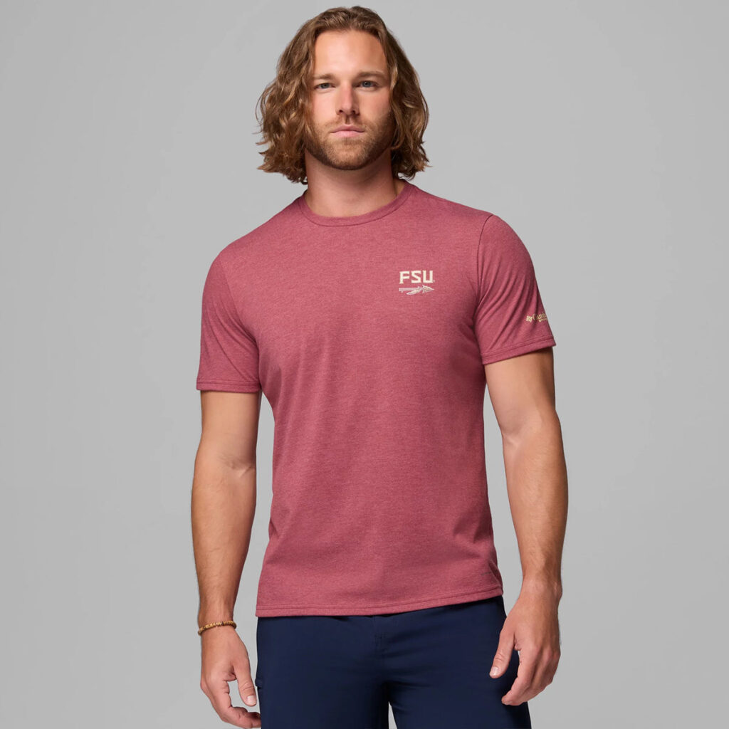 Columbia Men's FSU Spear/Seminole Logo Fish Design PFG Short Sleeve T-shirt - Heathered Garnet