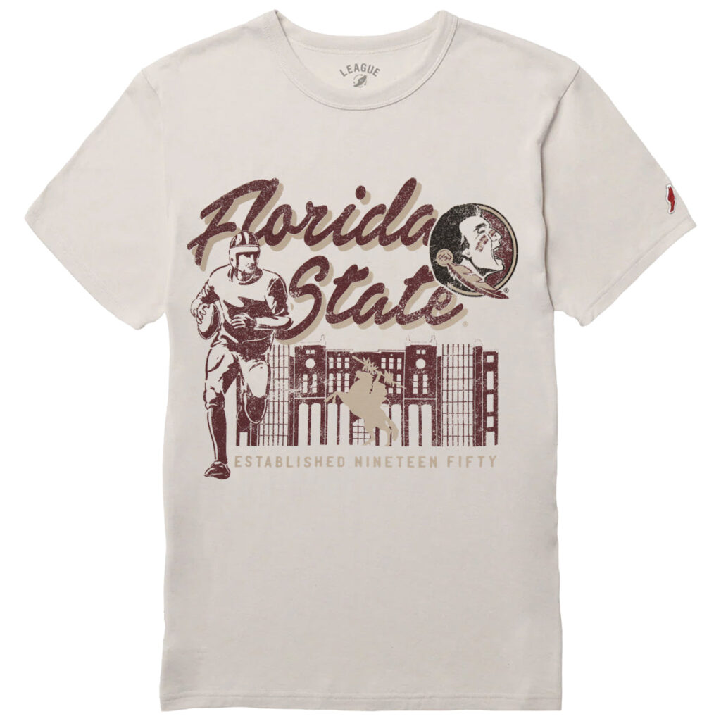 League Men's Florida State Doak Campbell Design Short Sleeve Tri-blend T-shirt - Heather Canvas