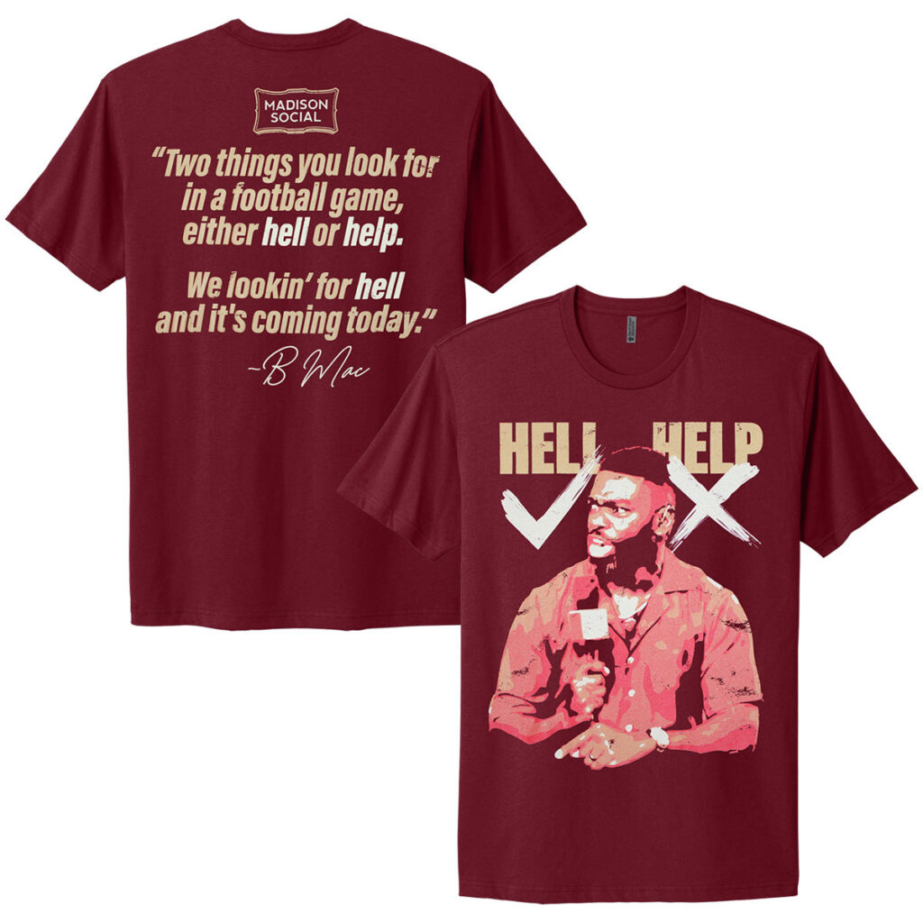 Full Press Men's Bmac Hell/Help Design Short Sleeve T-shirt - Garnet