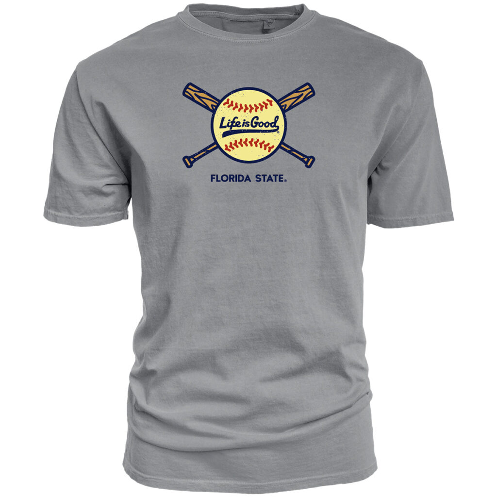 Blue 84 Men's Florida State Softball Crossed Bats Life is Good Design Short Sleeve T-shirt - Steel