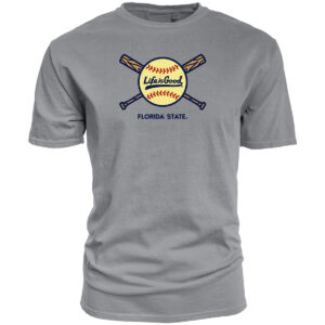 Blue 84 Men's Florida State Softball Crossed Bats Life is Good Design Short Sleeve T-shirt - Steel