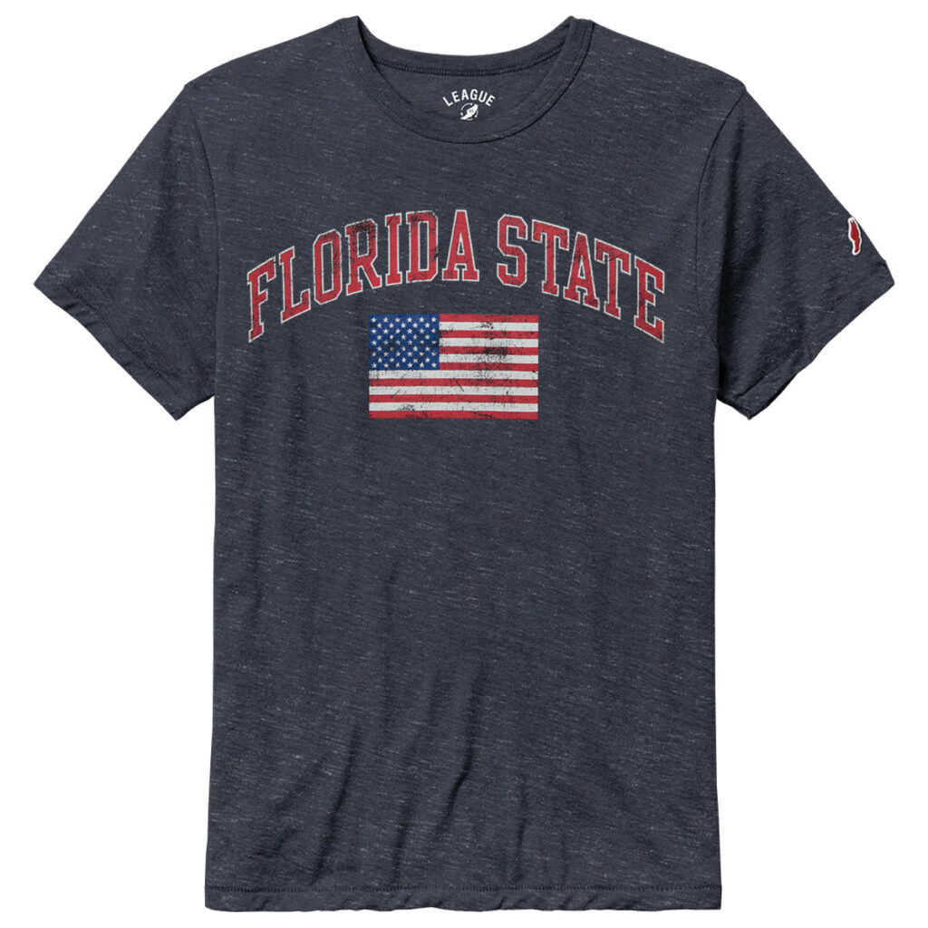 League Men's Florida State American Flag Design Short Sleeve Tri-blend T-shirt - Navy