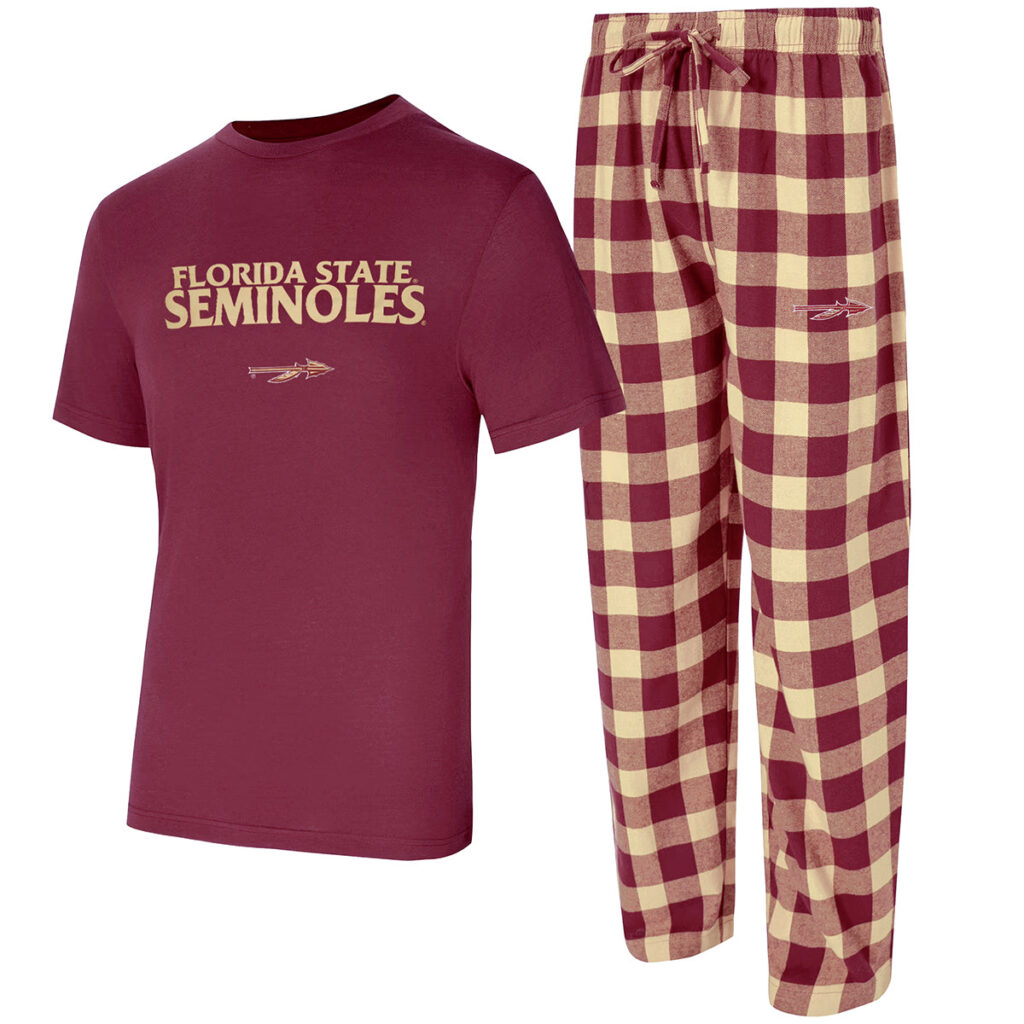 Concept Sports Men's Florida State Seminoles Spear Design Flannel Pant and Short Sleeve T-shirt Sleep Set - Garnet/Gold