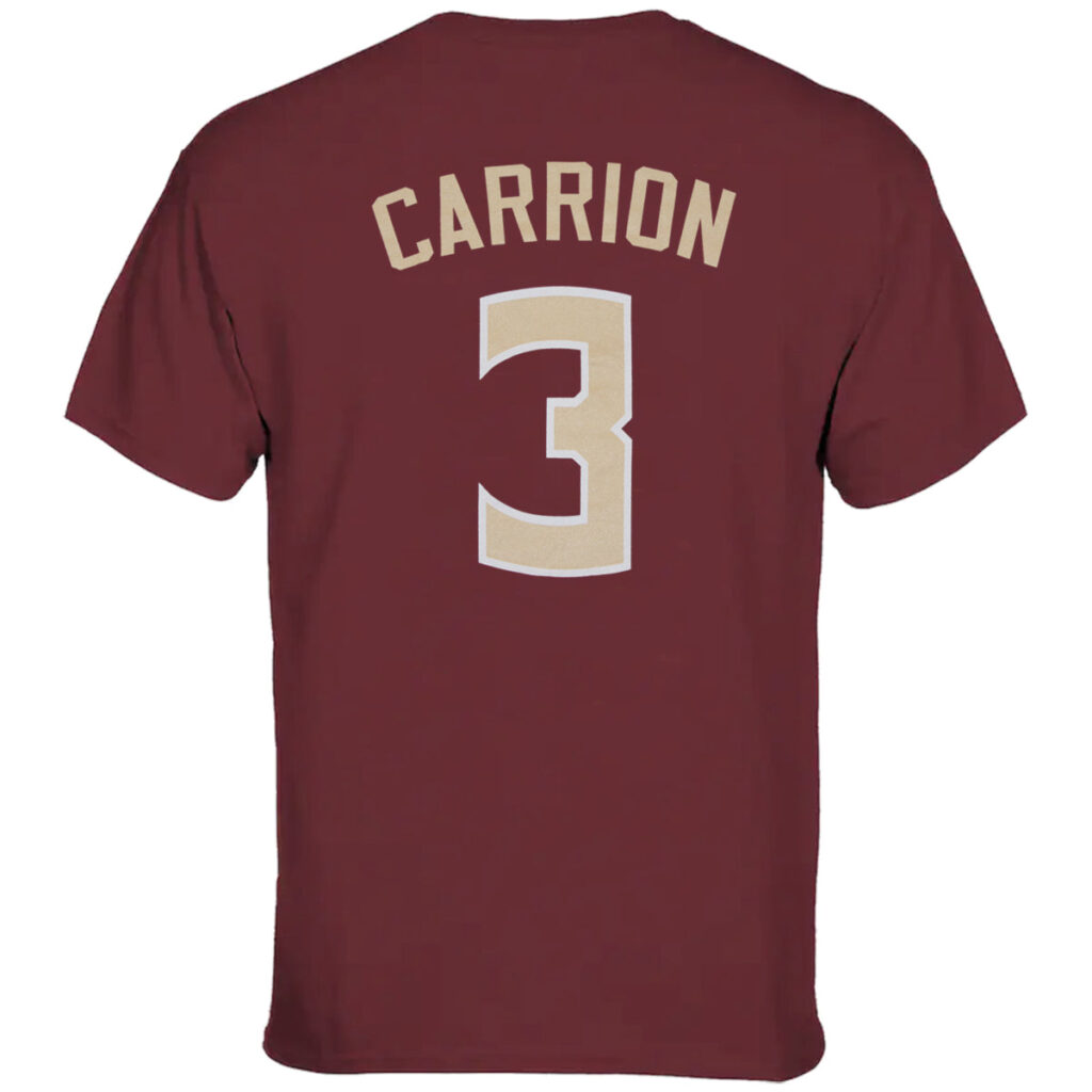 Retro Brand Adult/Unisex Seminoles Jordan Carrion #3 Short Sleeve T-shirt - Garnet