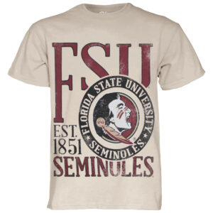 Blue 84 Men's FSU Seminoles/Seminole Logo Oversized Design Short Sleeve Garment Dyed T-shirt - Cappuccino